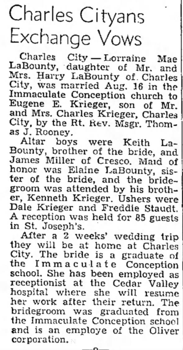 Lorraine mrg to e Krieger 8 21 1948